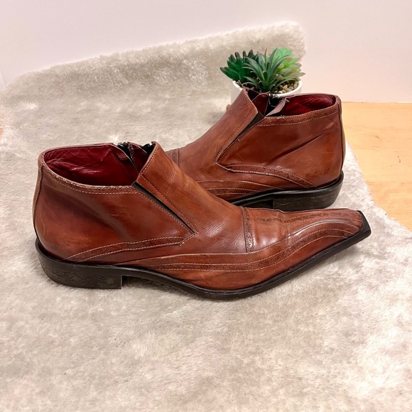 *Jo Ghost | Italian Made Leather Low Ankle Zip Boot in Cognac Size 44EU 11.5US main image 9